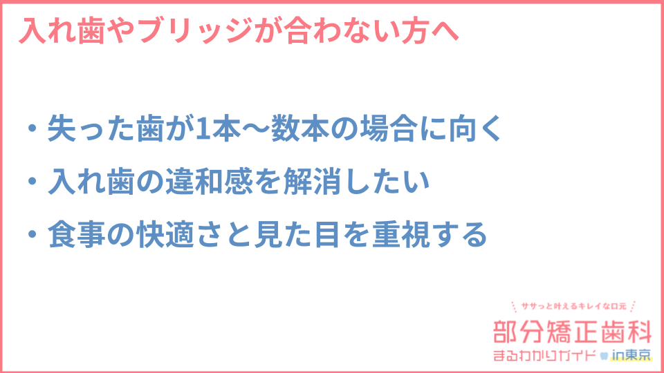 インプラント治療が適しているケースについての説明画像