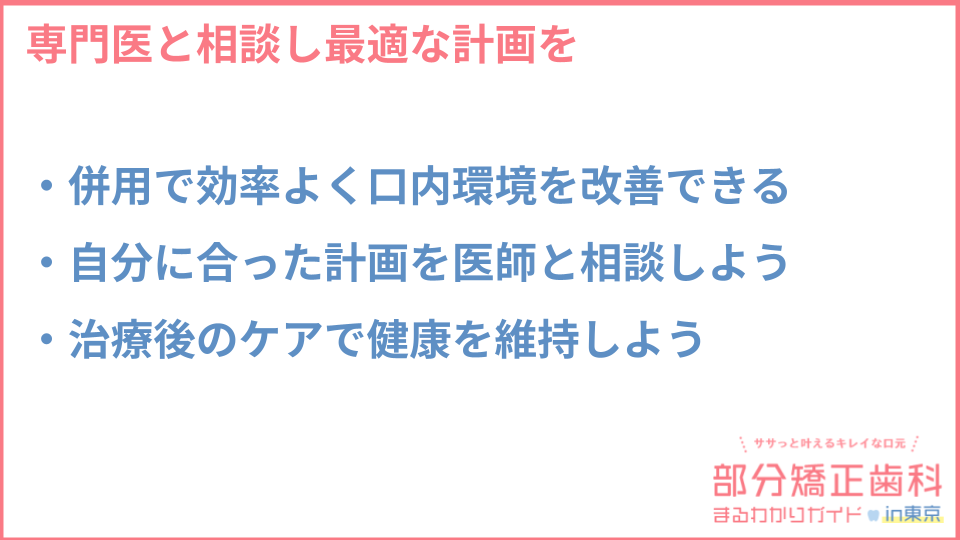 部分矯正とインプラント治療の違いについての説明画像